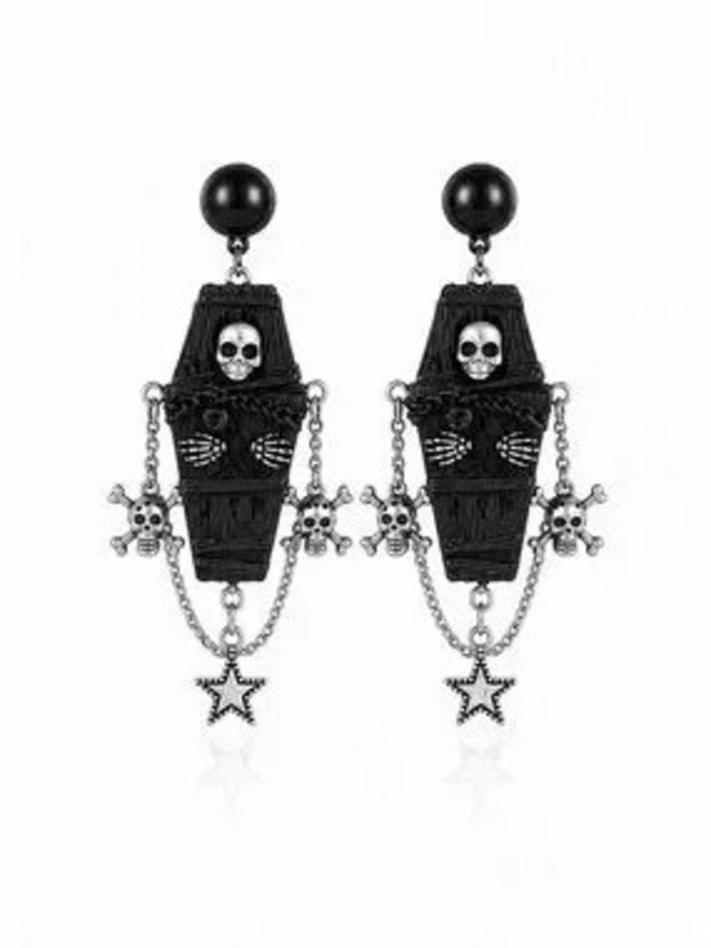 Black Gothic Coffin & Skull Drop Earrings